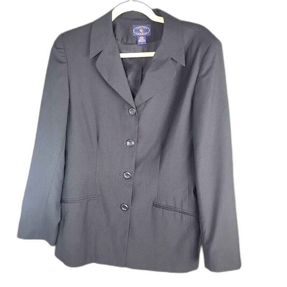 Chelsea Cambell Blazer Black 8 Vintage 100% Wool Dark Academia Made USA